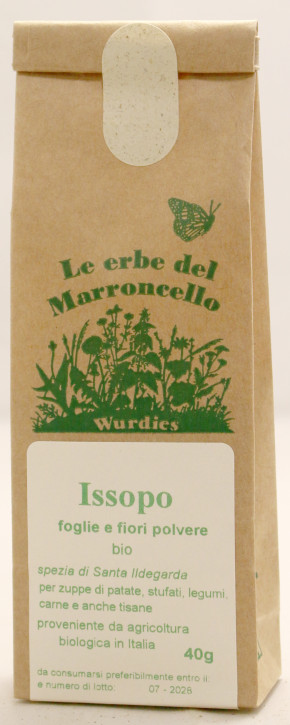 Issopo (Hyssopüs officinalis) foglie e fiori polvere, bio 40g