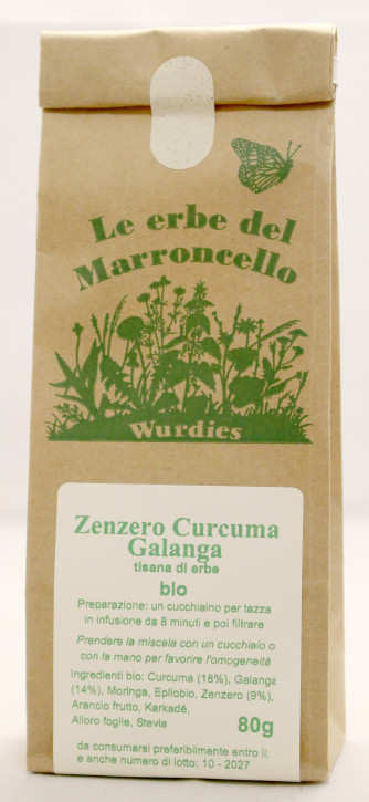 Galanga–Curcuma- Zenzero, bio  questa tisana è ricca di sorprese fruttate 80g